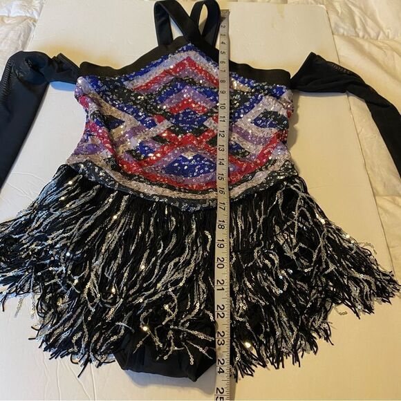 Weissman solo Dance costume geometric fringe sequin dress leotard c LC child - Picture 7 of 8